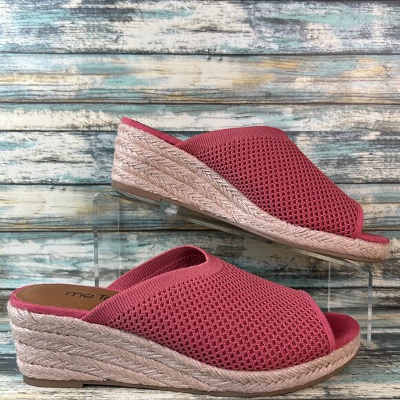 Me Too Espadrille Sandal Womens 8.5 Coral Pink Wedge Heel Open Toe Mules Slides - Picture 1 of 9